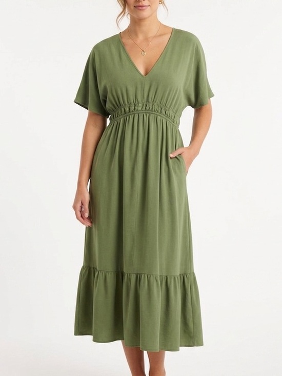 Hering Dresses & Skirts - Hering Smocked Maxi Dress Size Medium Short Sleeve Prairie Cottage V Neck